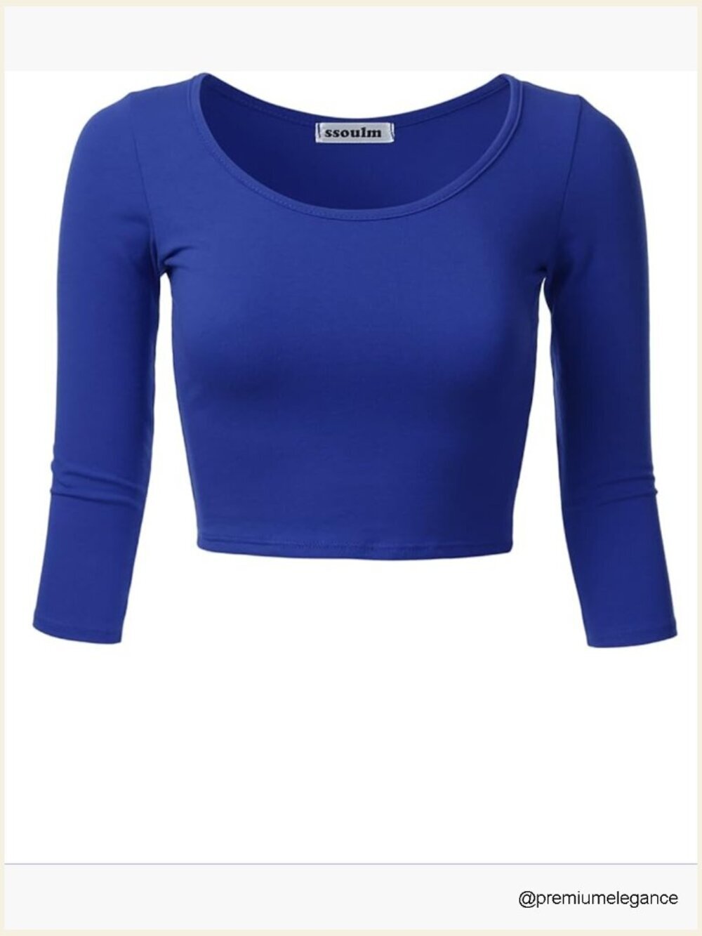 3/4 Sleeve Scoop Neck Cotton Slim Fit Crop Top S-2XL